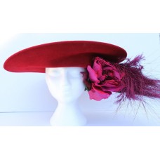 PHILIP TREACY LONDON Red Wool Felt Wide Brim Hat Feathers Flowers Rhinestones  eb-83246924
